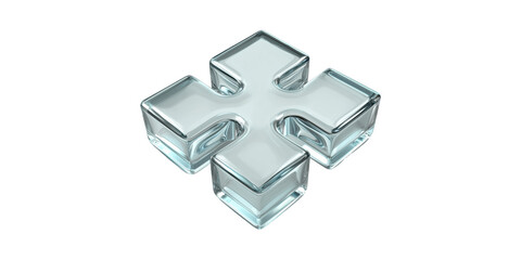 Glassy 3d plus sign icon with transparent appearance isolated on transparent background