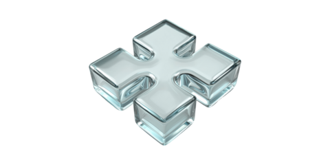 Glassy 3d plus sign icon with transparent appearance isolated on transparent background