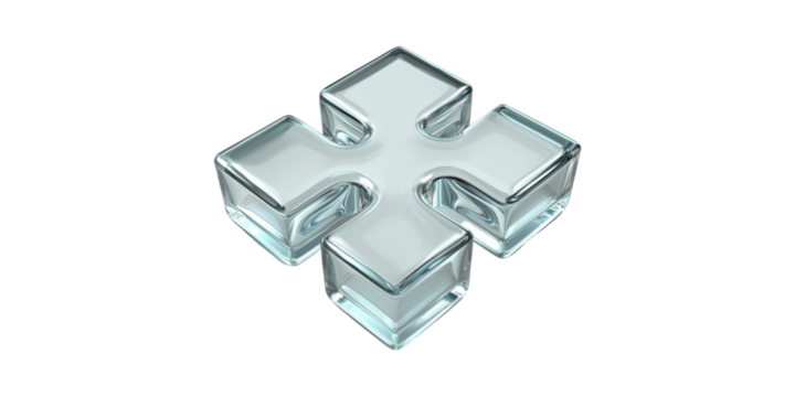 Glassy 3d plus sign icon with transparent appearance isolated on transparent background