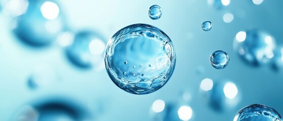 Water droplets on blue background