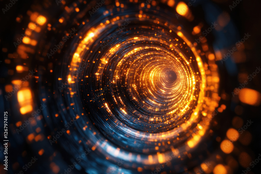Aufkleber Abstract swirling vortex of glowing orange and blue particles, creating a mesmerizing tunnel effect.