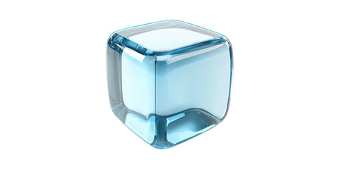 Transparent blue ice cube shaped glass object isolated on transparent background