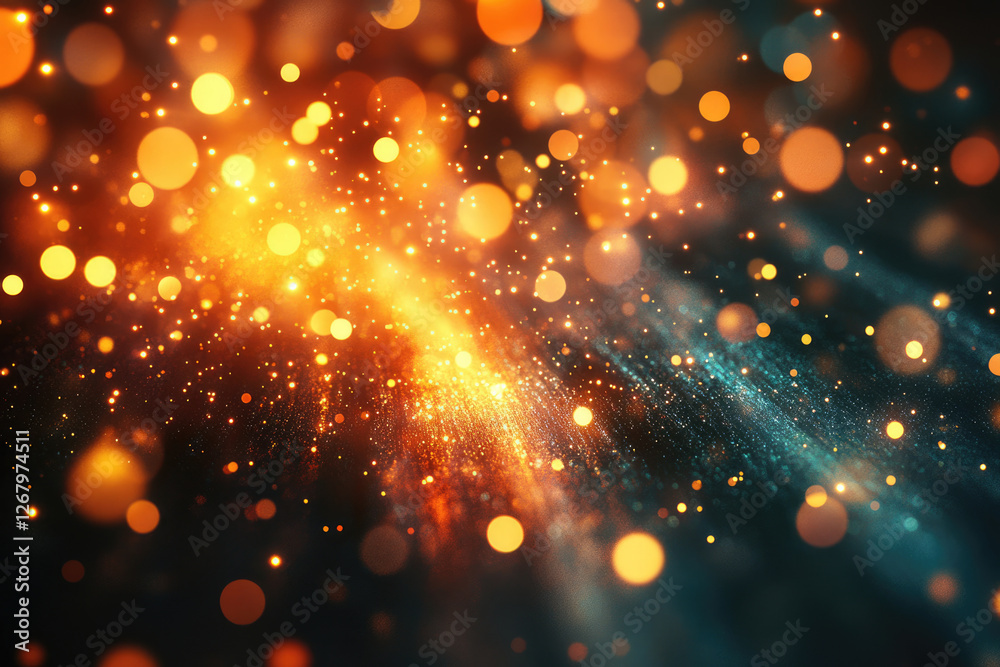 Poster Abstract background with swirling orange and teal bokeh lights, creating a magical and festive atmosphere.