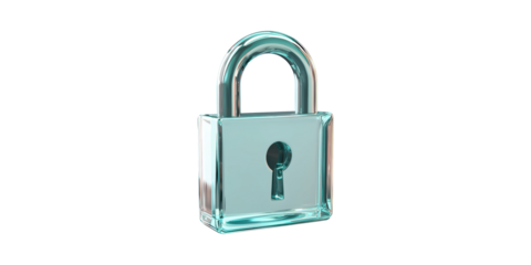Transparent glass padlock with keyhole isolated on transparent background
