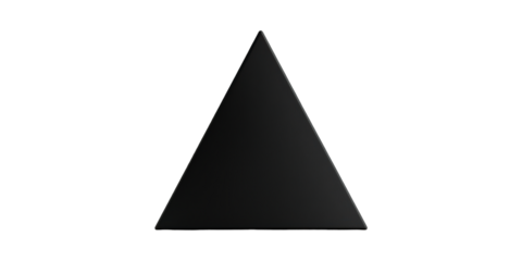 Black triangle geometric shape on white surface isolated on transparent background