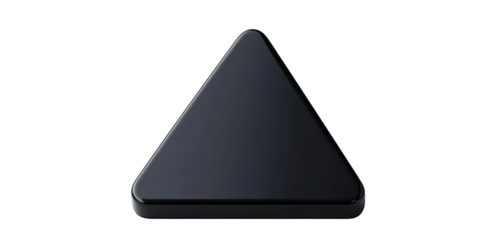 Black glossy triangle geometric shape isolated on transparent background