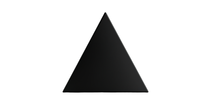 Black triangle geometric shape on white surface isolated on transparent background