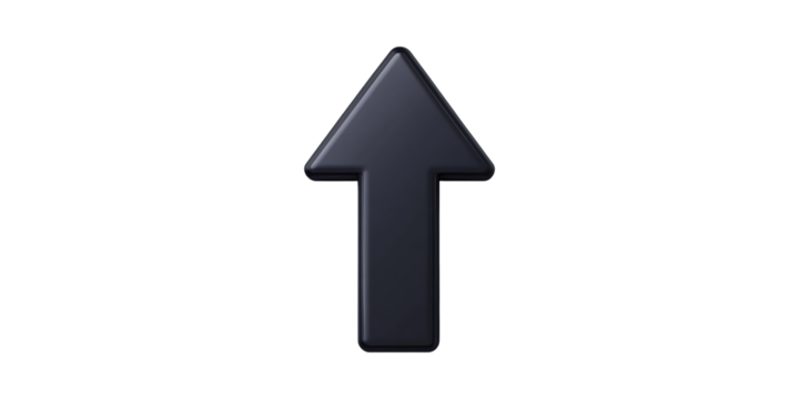 Black upward pointing arrow symbol isolated on transparent background