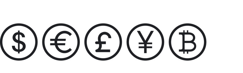 Illustration of Four Money Bags with Currency Symbols on Them
