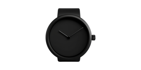 Minimalist black wristwatch with simple face isolated on transparent background