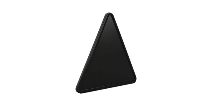 Black triangular sign isolated on transparent background - Powered by Adobe