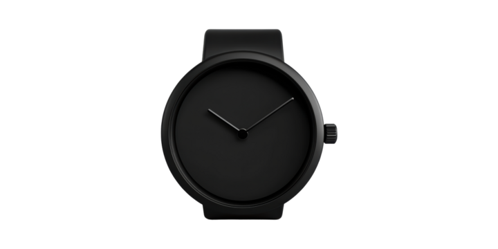 Minimalist black wristwatch with simple face isolated on transparent background