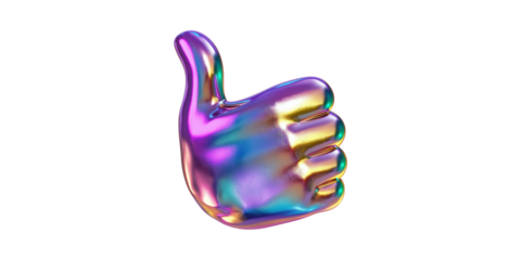 Colorful metallic thumbs up icon isolated on transparent background
