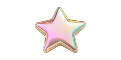 Iridescent pink star shape with gold outline isolated on transparent background
