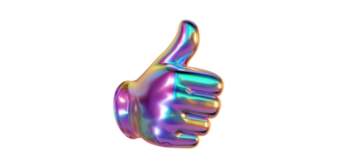 Multicolored metallic thumbs up icon isolated on transparent background