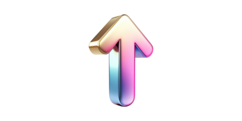Multicolored gradient arrow pointing upwards isolated on transparent background