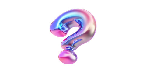 Naklejka premium Metallic iridescent question mark sculpture isolated on transparent background