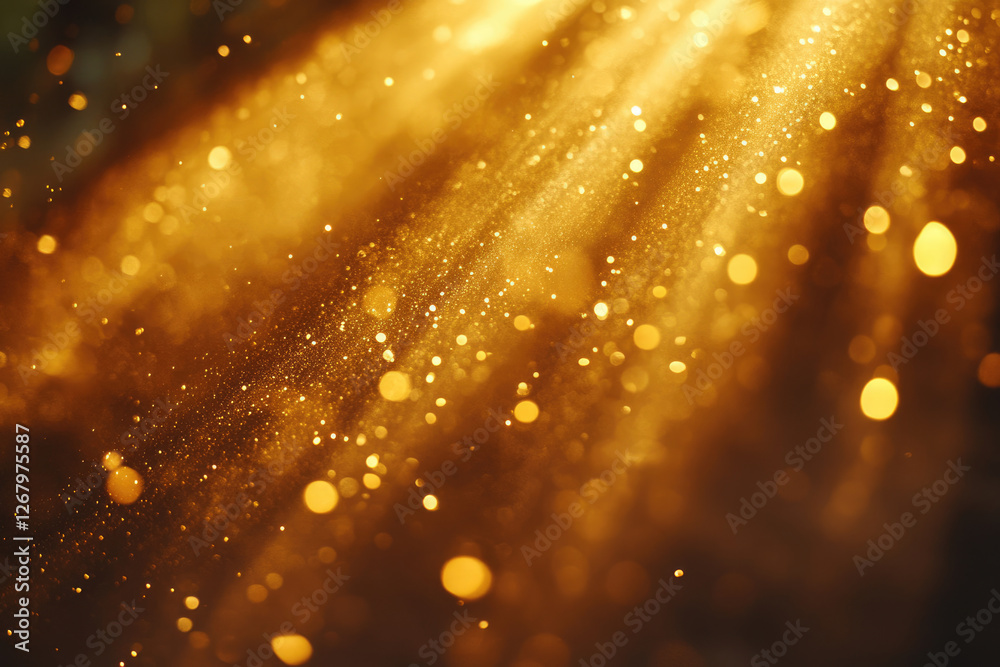 Poster golden bokeh lights sparkle and shimmer, creating a magical, luxurious, and festive atmosphere.