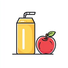Cartoon juice box and apple, healthy drink, simple illustration