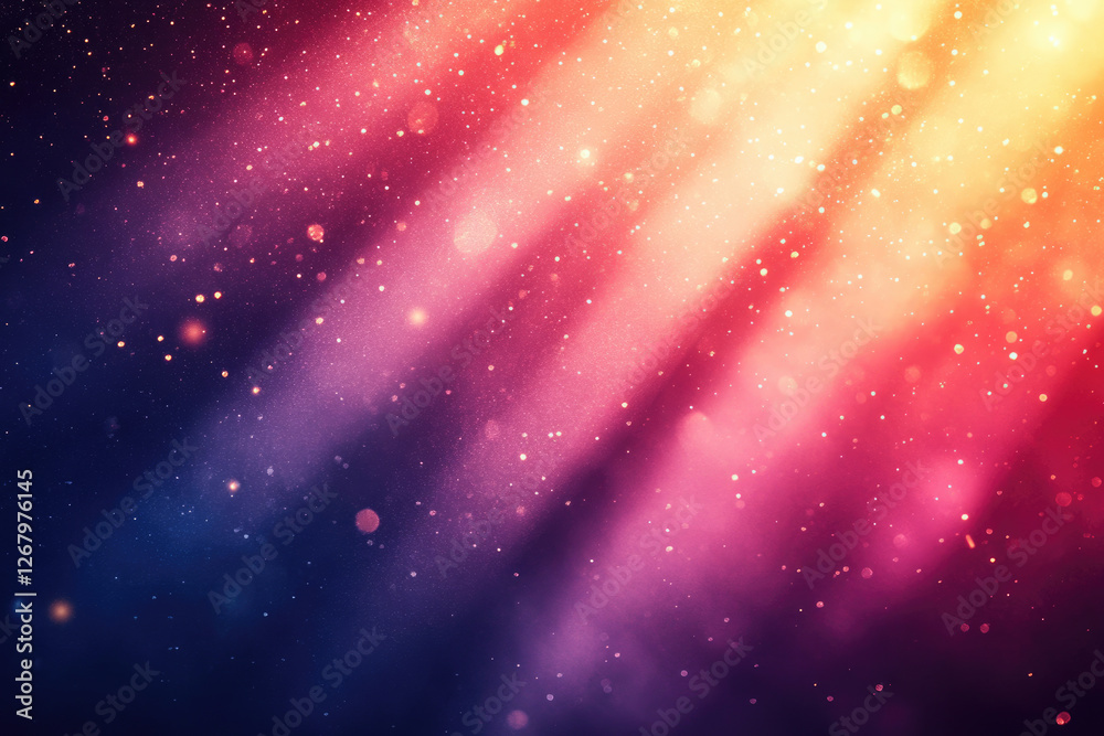 Poster Abstract background with colorful light rays and sparkling particles, creating a magical and dreamy atmosphere.