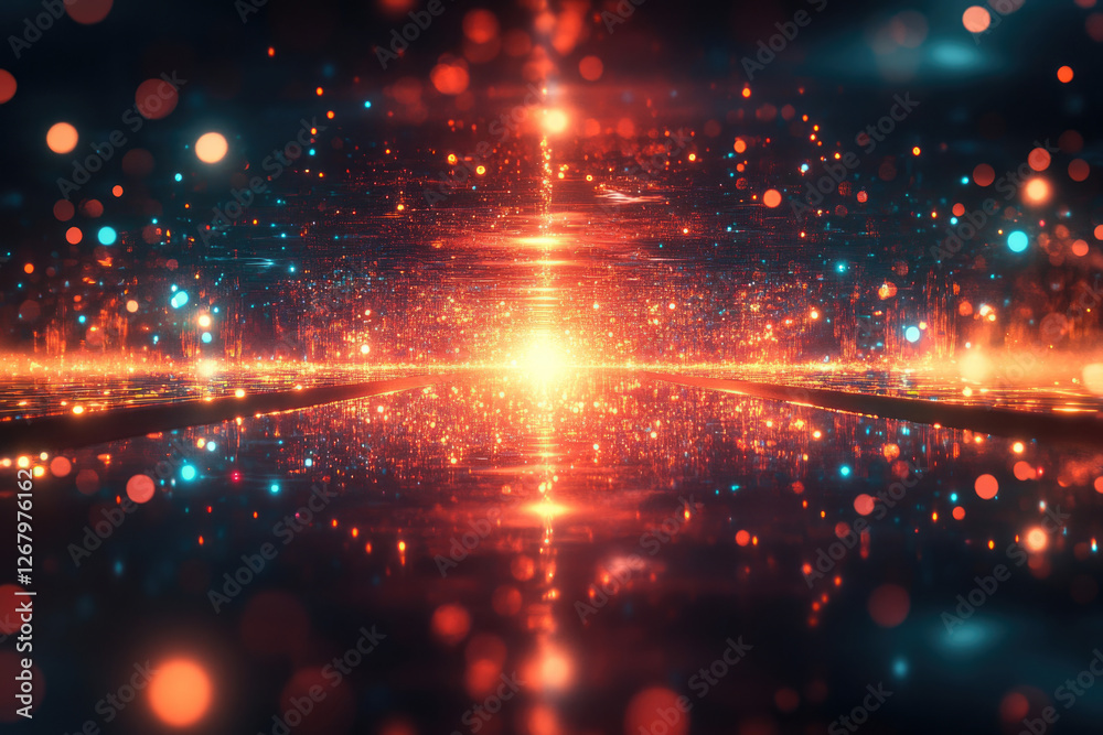 Poster A mesmerizing abstract artwork featuring a vibrant, glowing path of light and bokeh, creating a sense of depth and wonder.