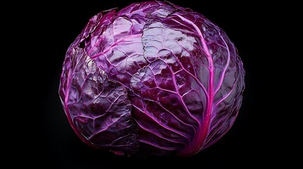 Fototapeta premium Red cabbage isolated on black background, studio shot, food photography, healthy eating
