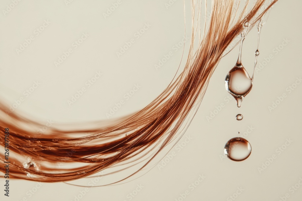 Poster liquid causing damage to hair strand as it drips in soft lighting. generative ai