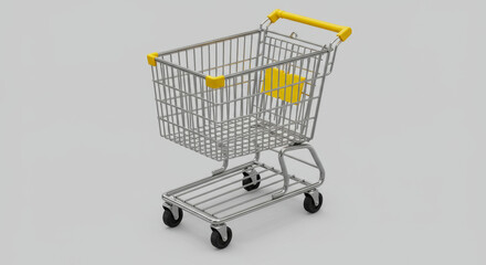 Realistic 3D Shopping Cart with Yellow Handles