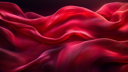 Obraz premium Red fabric waves, dark background, flowing texture, digital art, website banner