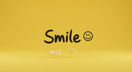 Smile on Yellow Background with Delicate Flowers Positive Message