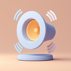 Sound with audio and depth idea. 3D speaker with sound waves on a soft background.