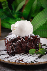 Decadent Chocolate Brownie with Vanilla Ice Cream and Chocolate Drizzle