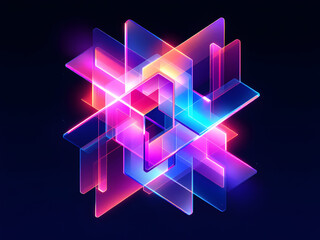 Vibrant neon geometric shapes intersect in a futuristic, glowing digital art composition.