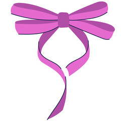 Girly purple bow with ribbon. Minimalist bowknot for decoration wedding, birthday, christmas cards and posters.