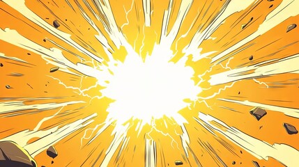 Blank Yellow Comic-Style Background with Thunder Lightning Bolts for Dramatic Dialog or Caption