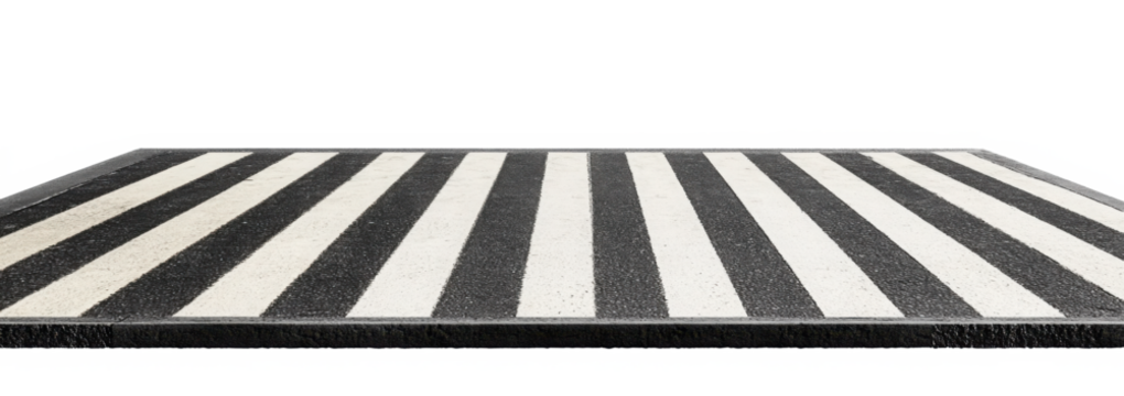 Zebra pedestrian street crosswalk road isolated on transparent background. Urban traffic safety, transport speed caution, crossing, attention, danger
