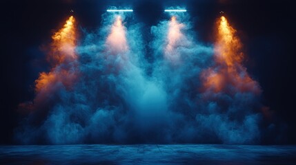 Fototapeta premium A dramatic scene with colorful smoke and lighting effects for performances.
