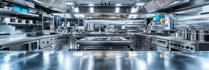 This spacious commercial kitchen features premium appliances and a functional layout, designed for chefs to craft gourmet dishes efficiently and with style.