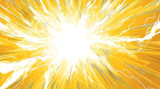 Blank Yellow Comic-Style Background with Thunder Lightning Bolts for Dramatic Dialog or Caption
