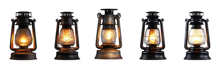 Antique kerosene lanterns with rustic designs vintage lighting collection transparent background