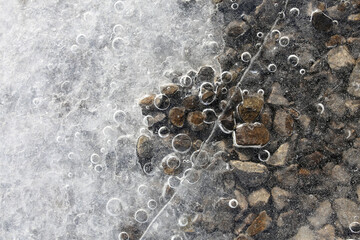 Natural background texture of frozen river water