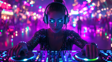 DJing at a vibrant hand music festival under colorful lights