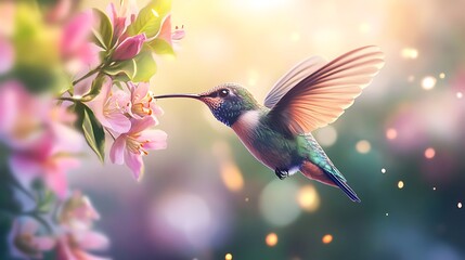 Naklejka premium Stunning hummingbird hovering near blossoms images