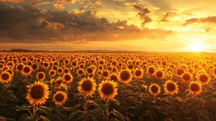 Obraz premium National Geographic A sunflower field stretching endlessly under a golden sky.