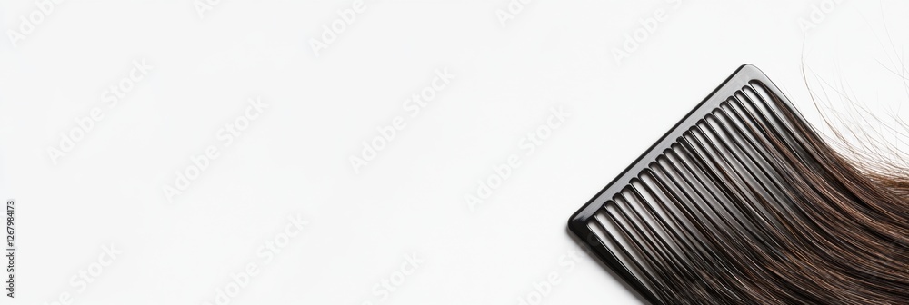 Fototapete Close up view of a black comb with strands of hair resting on a minimalistic background perfect for creative text inclusion. Generative AI