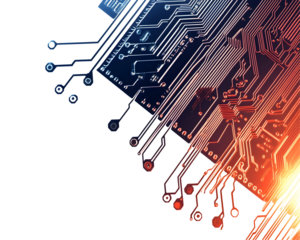 A microchip with intricate circuits, symbolizing computing power and innovation.