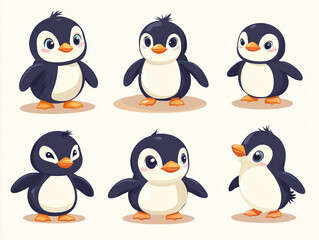 Fototapeta premium Cute cartoon penguins in various playful poses
