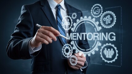 Businessman using a digital pen to present mentoring concept