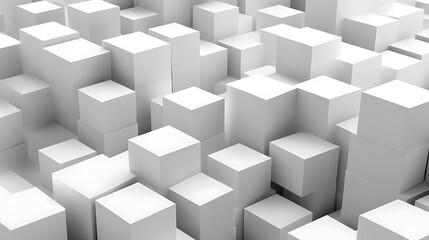 Abstract Composition Of White Cubes Arranged In A Cityscape