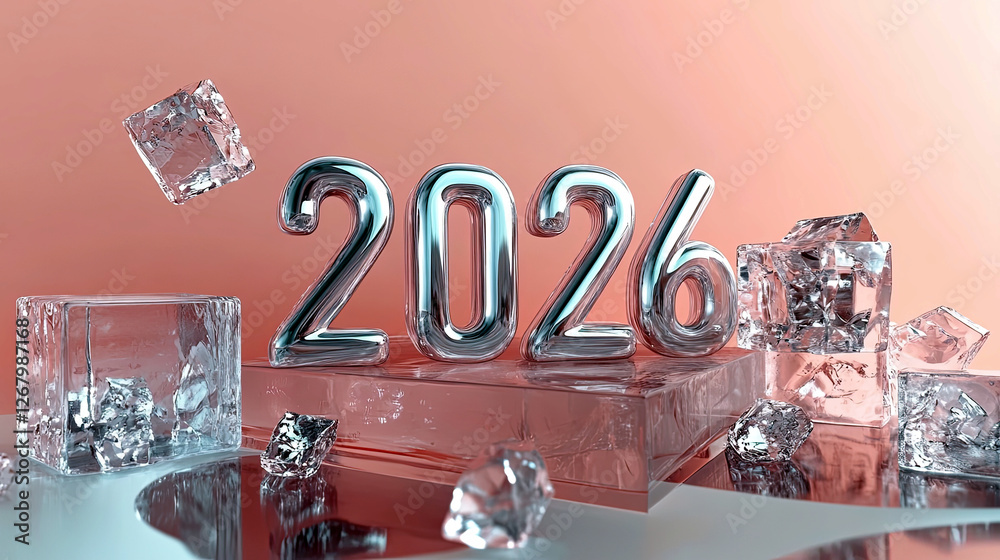 Poster magical glass numbers gleaming softly in a serene pastel background, creating a dreamy atmosphere